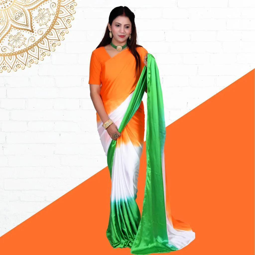 Beautiful Festival Satin Tiranga Saree