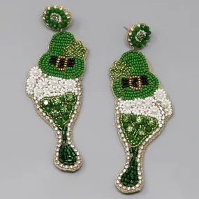 Beer Glass With Leprechaun Hat Seed Bead Earrings