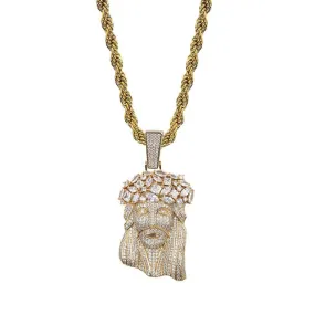 Big Jesus Cubic Zirconia Stainless Steel Hip-Hop Pendant Necklace