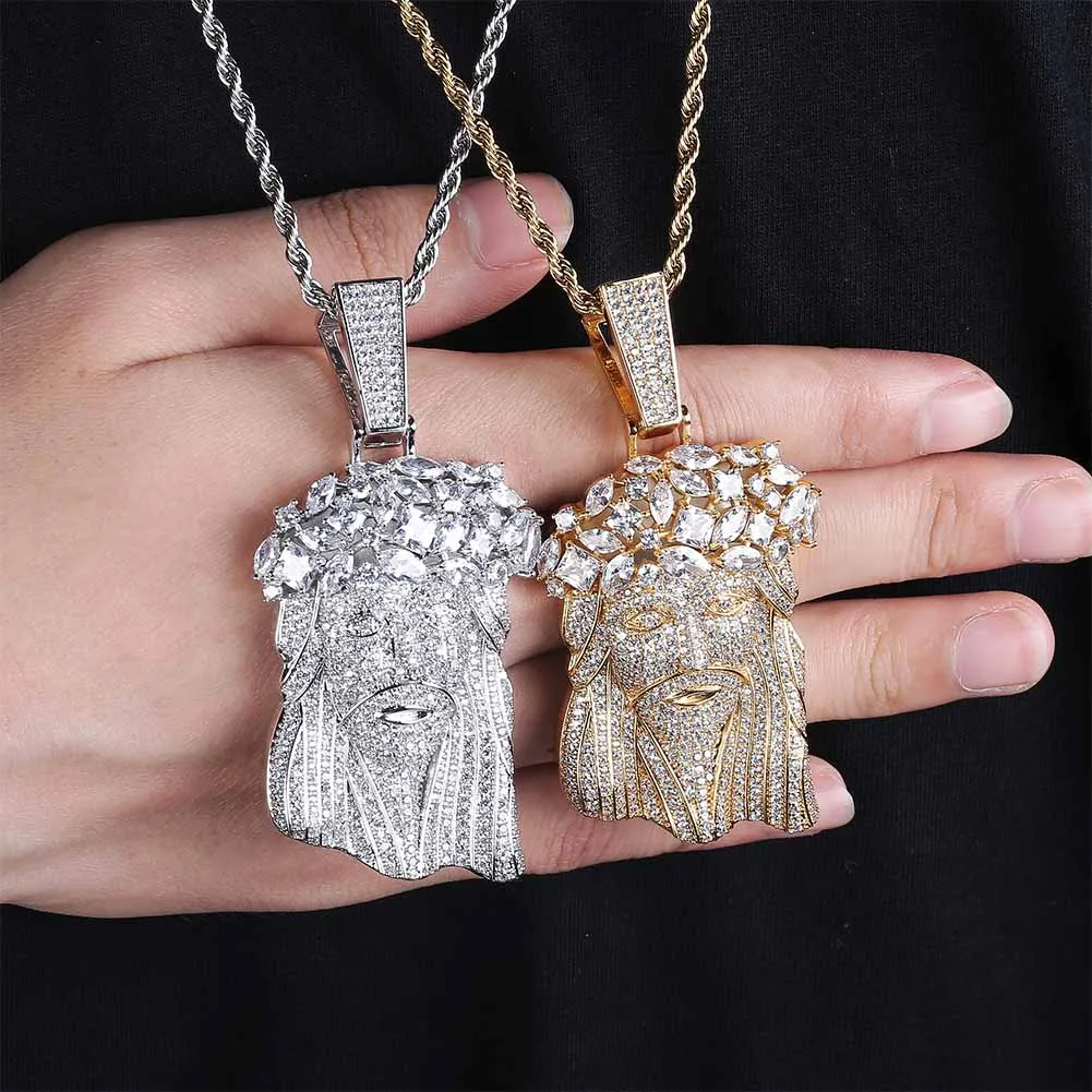 Big Jesus Cubic Zirconia Stainless Steel Hip-Hop Pendant Necklace