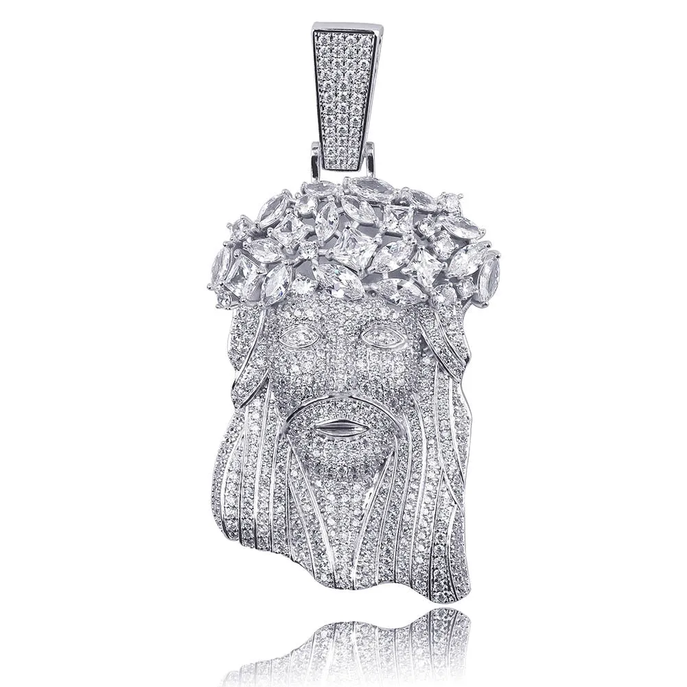 Big Jesus Cubic Zirconia Stainless Steel Hip-Hop Pendant Necklace