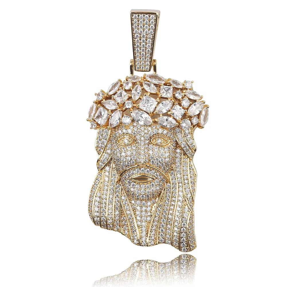 Big Jesus Cubic Zirconia Stainless Steel Hip-Hop Pendant Necklace