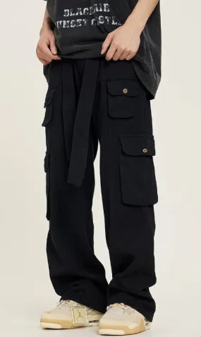 Black Casual Cargo Baggy Jeans