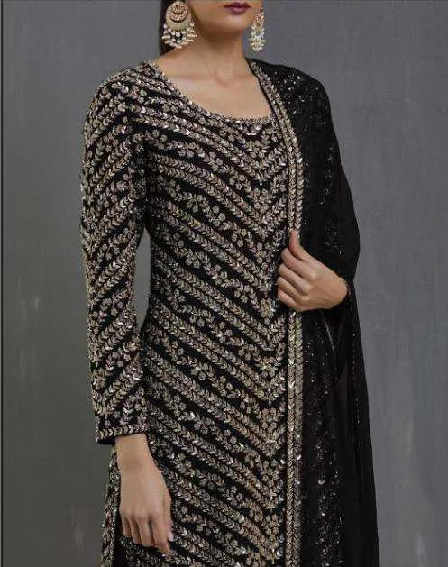 Black Designer Embroidered Sequence Pakistani Dress 16012