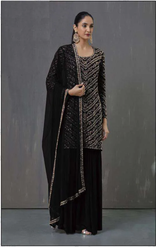 Black Designer Embroidered Sequence Pakistani Dress 16012