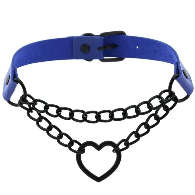 Black Heart Chain Link Collar Choker Leather Gothic Punk Harajuku Necklace