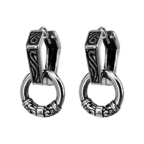 Black-Plated Tribal Design with Hoop Stainless Steel Retro-Punk Earrings