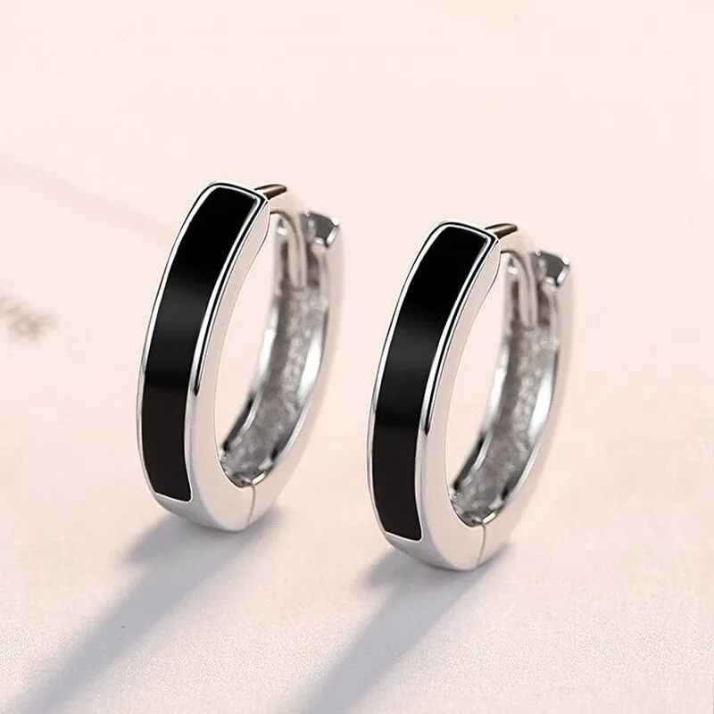 Black Rhodium-Plated 925 Sterling Silver Hip-Hop Hoop Earrings