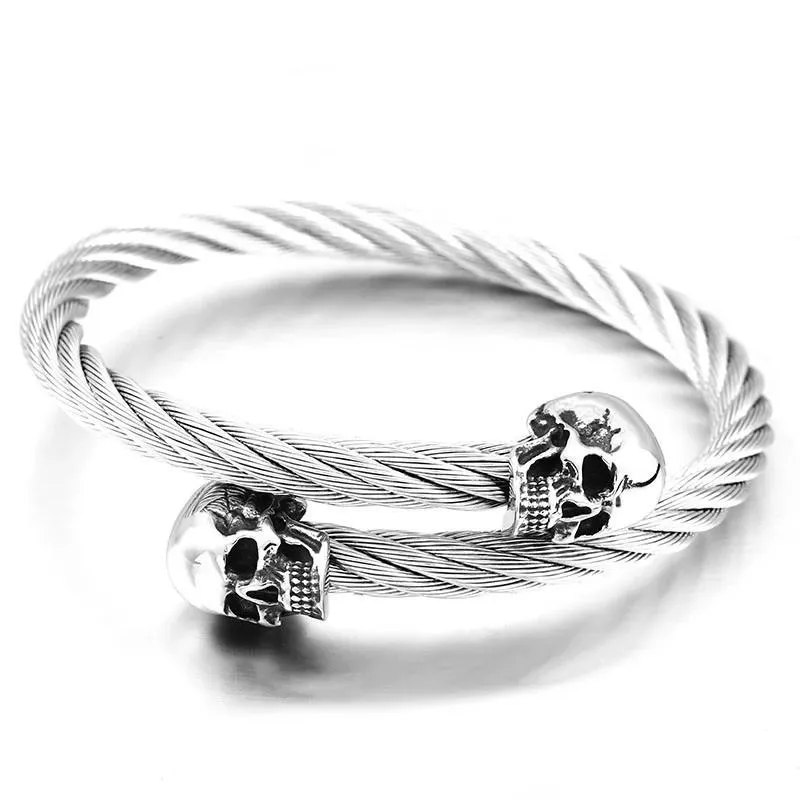 Black/White Adjustable Stainless Steel Skull Bracelet