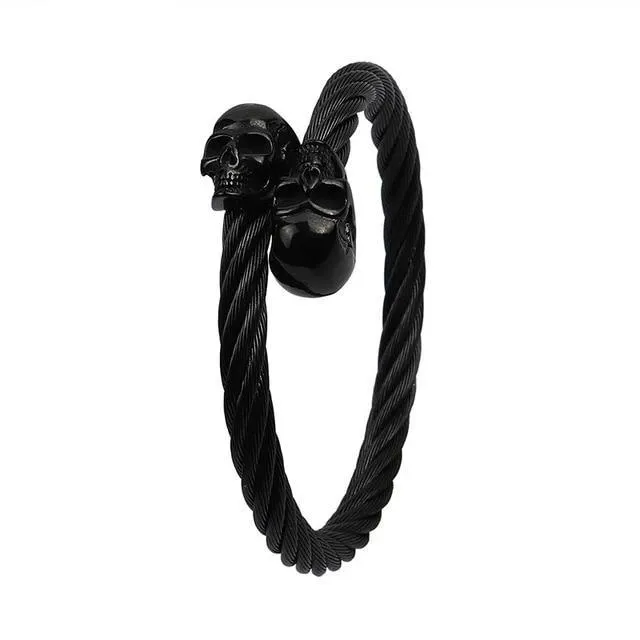 Black/White Adjustable Stainless Steel Skull Bracelet