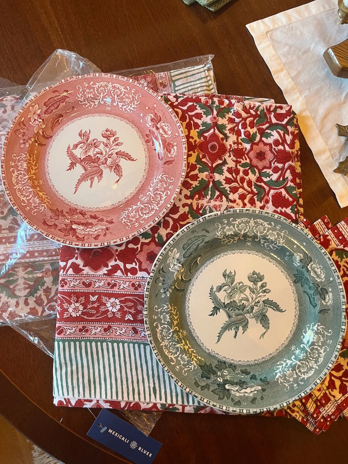 Block Print Holiday Napkin and Tablecloth Set