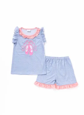 Blue ballet applique girl shorts set