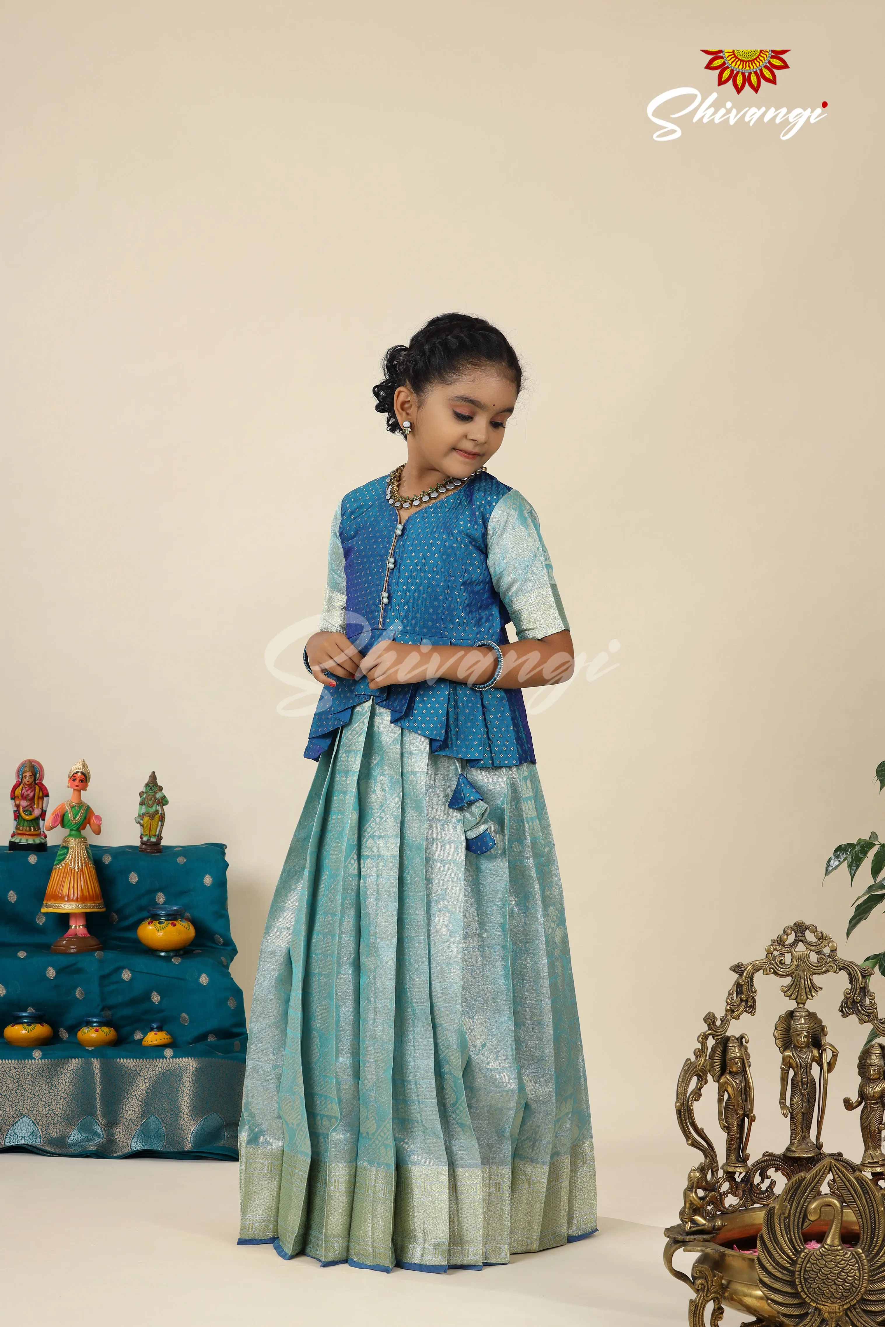 Blue DSR Tissue Pavadai Set For Girls !!!