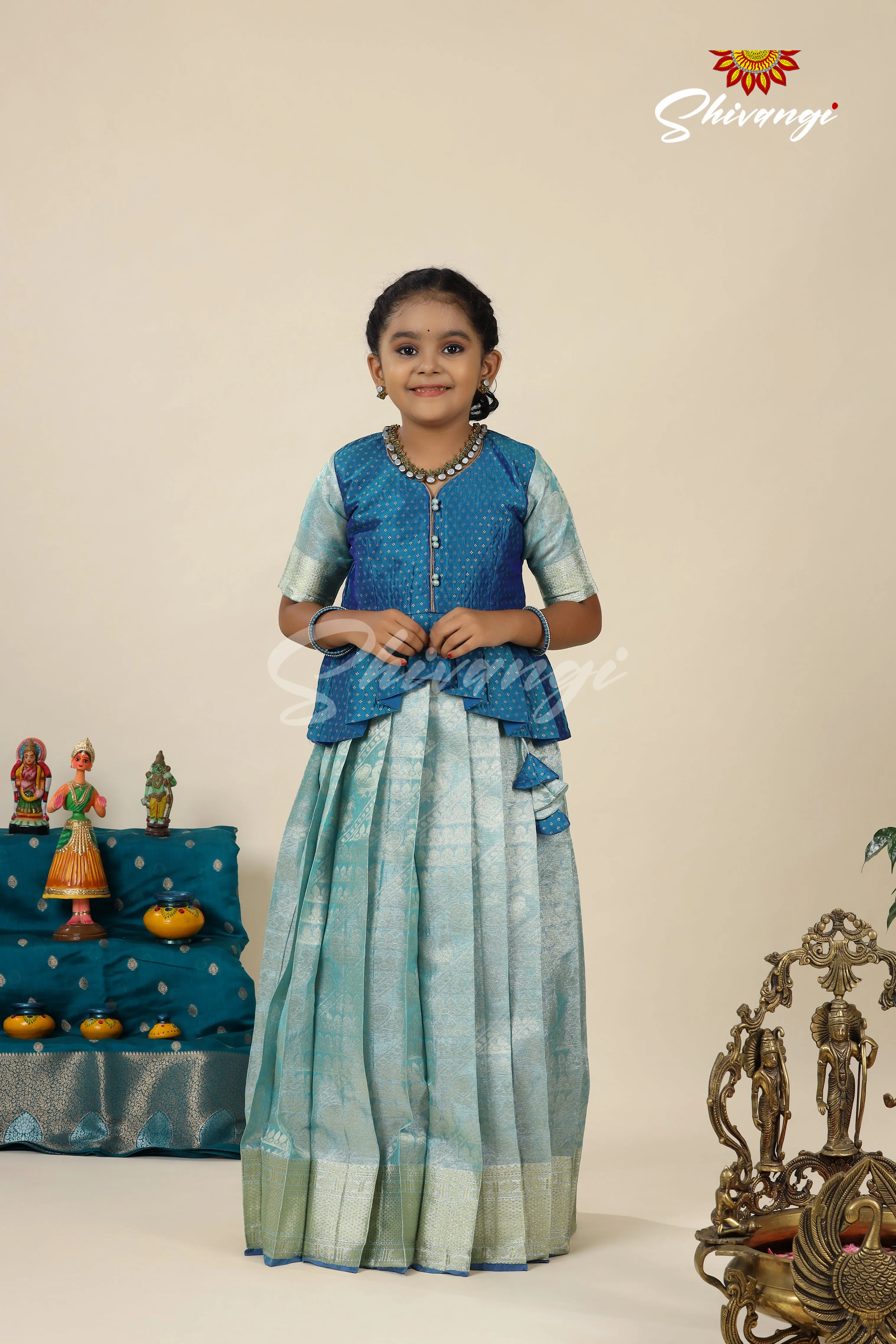 Blue DSR Tissue Pavadai Set For Girls !!!