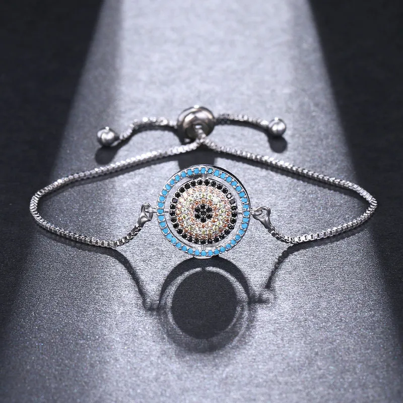 Blue Evil Eye Charm CZ Crystal Chain Bracelet