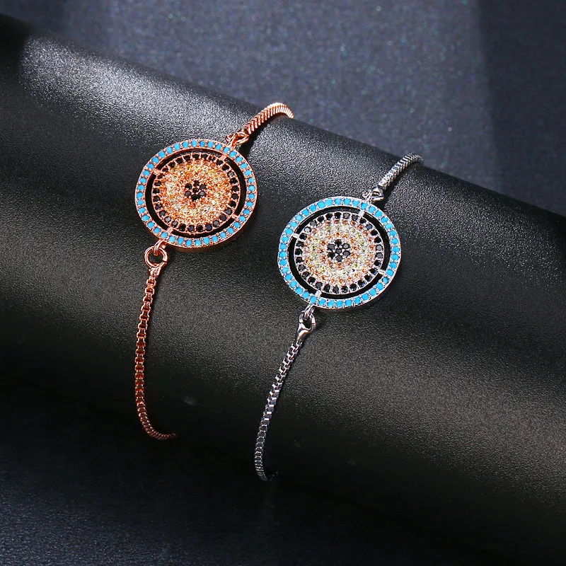 Blue Evil Eye Charm CZ Crystal Chain Bracelet