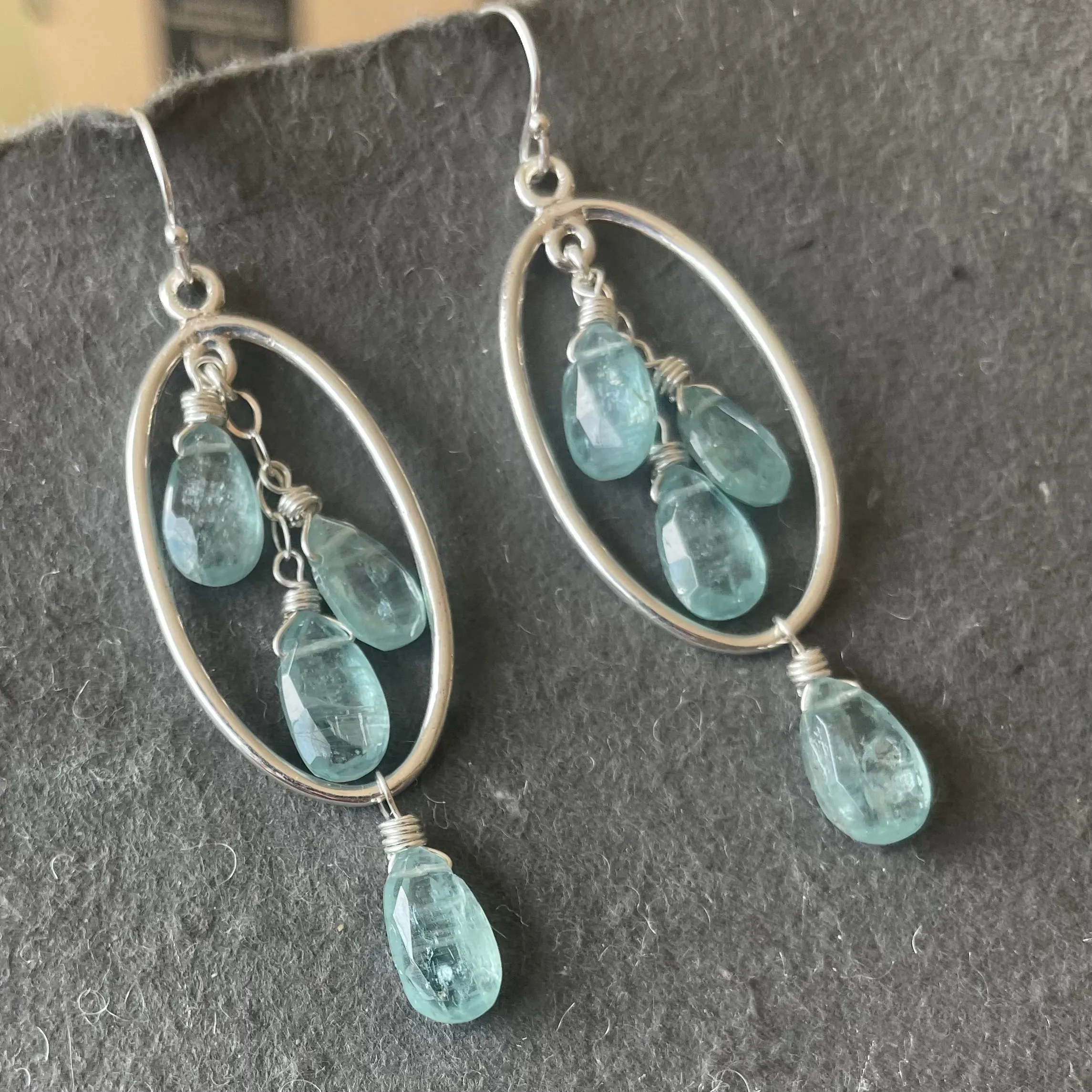 Blue-green Kyanite Oval Hoop Earrings