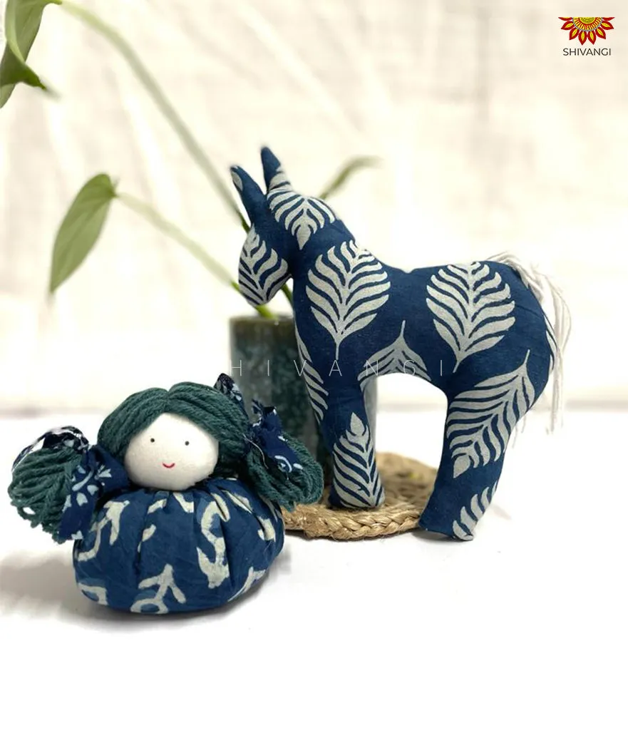 Blue Leaf Handcrafted Cotton Fabric Horse Toys !!!