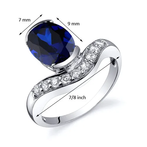 Blue Sapphire Oval Cut Sterling Silver Ring Size 7