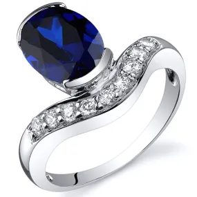 Blue Sapphire Oval Cut Sterling Silver Ring Size 7