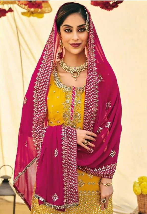 Bright Mustard yellow Colored Sharara Set - Rent