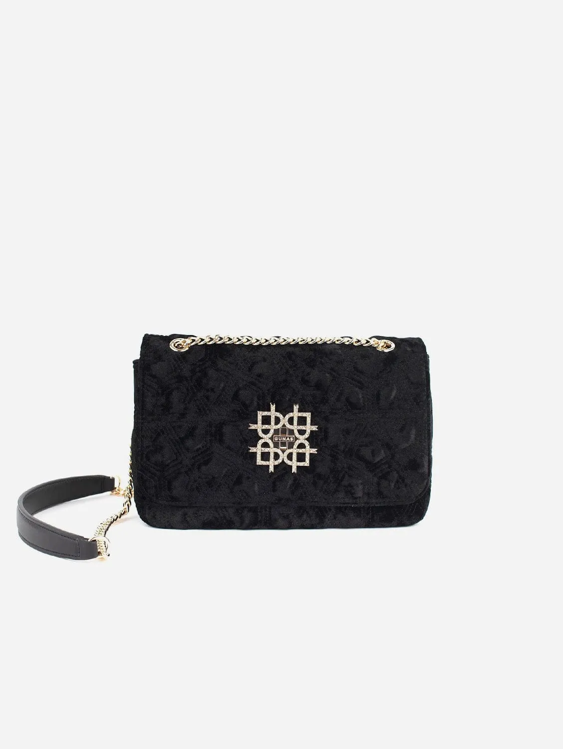 Broadway Vegan Velvet Jacquard Shoulder Bag | Black