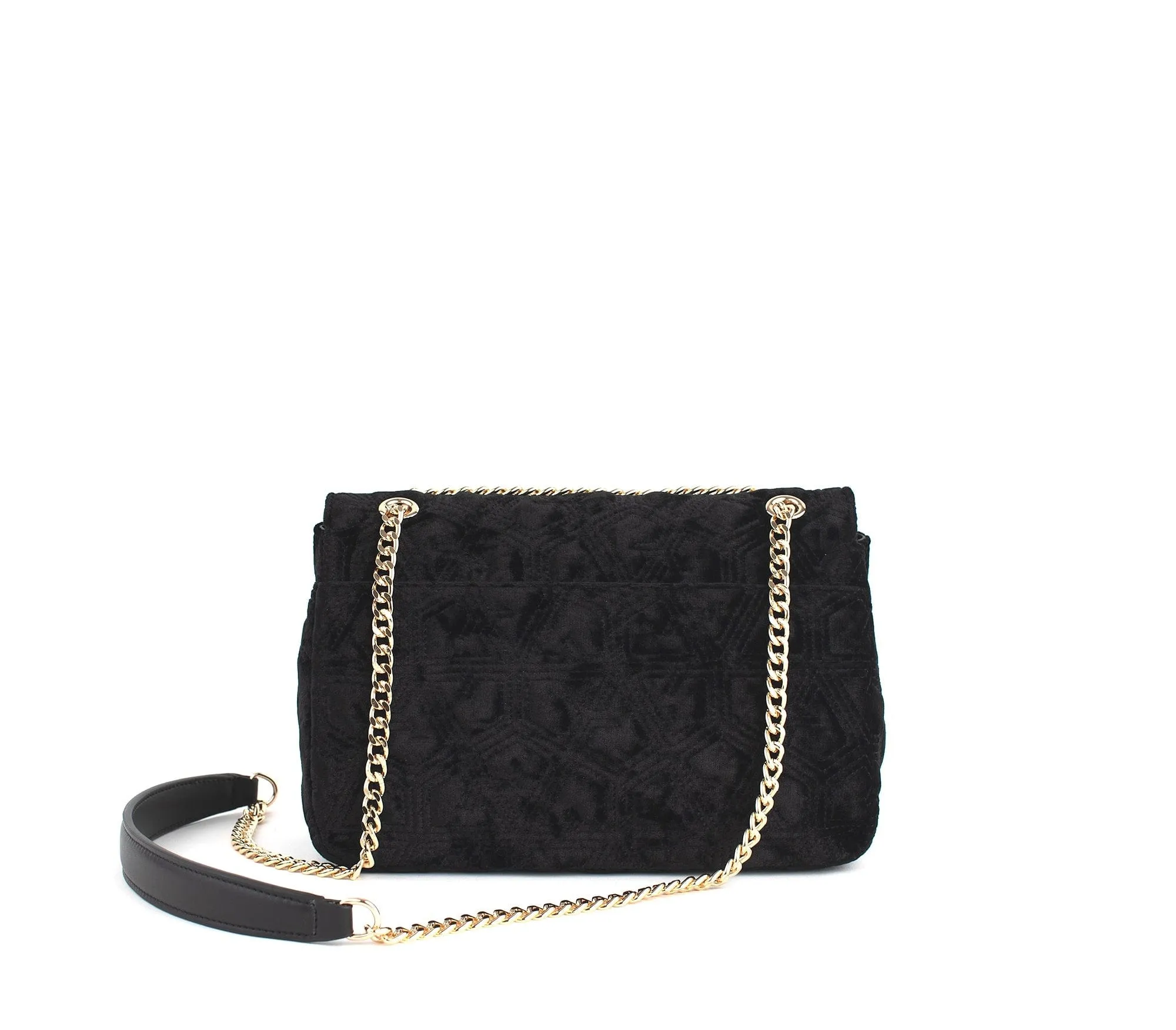 Broadway Vegan Velvet Jacquard Shoulder Bag | Black