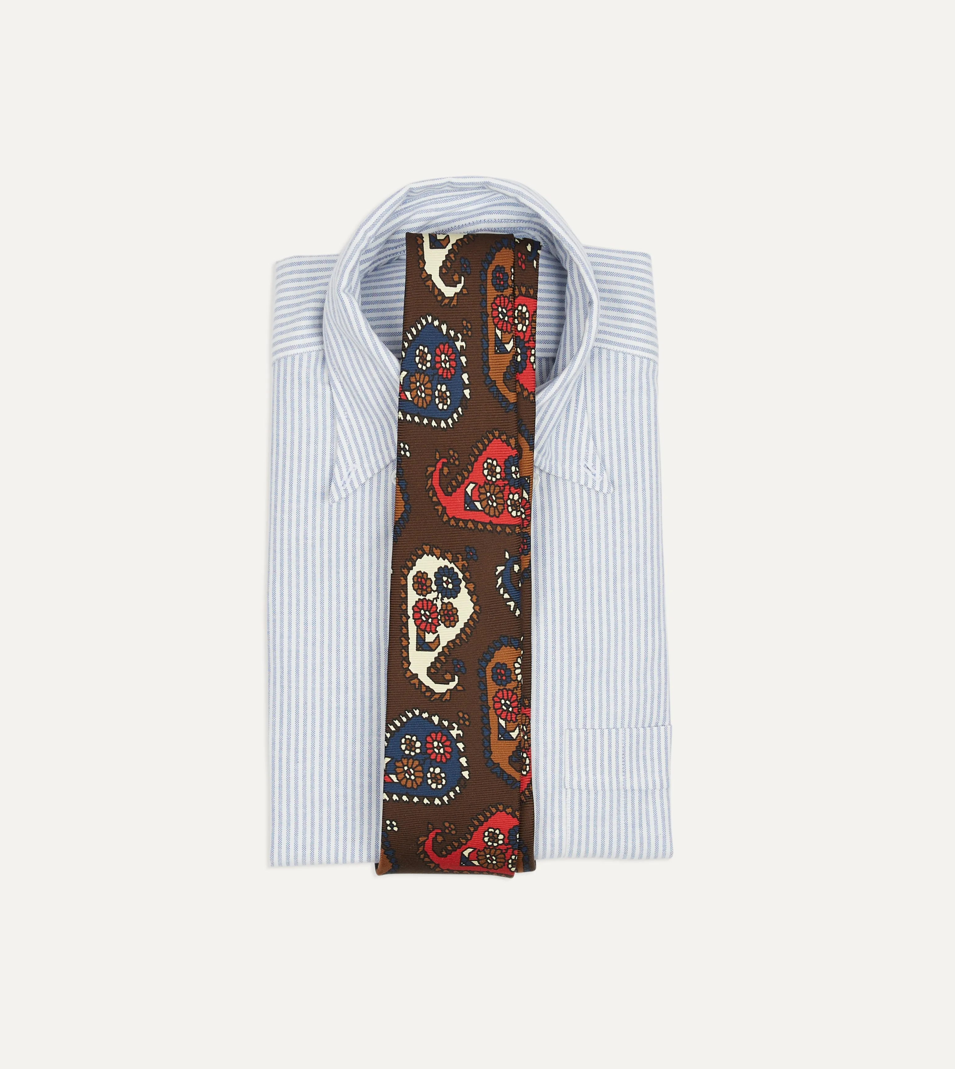 Brown Geometric Paisley Print Twill Silk Tipped Tie