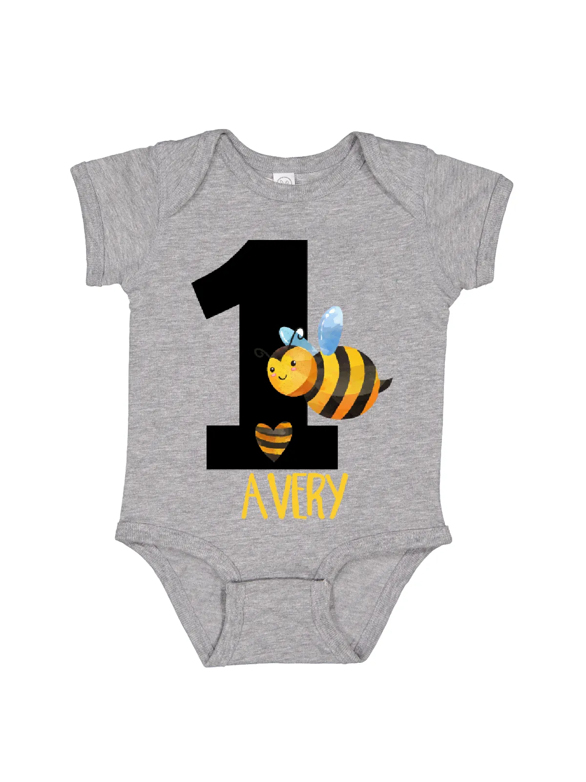 Bumble Bee First Birthday Bodysuit - White, Gray, & Black