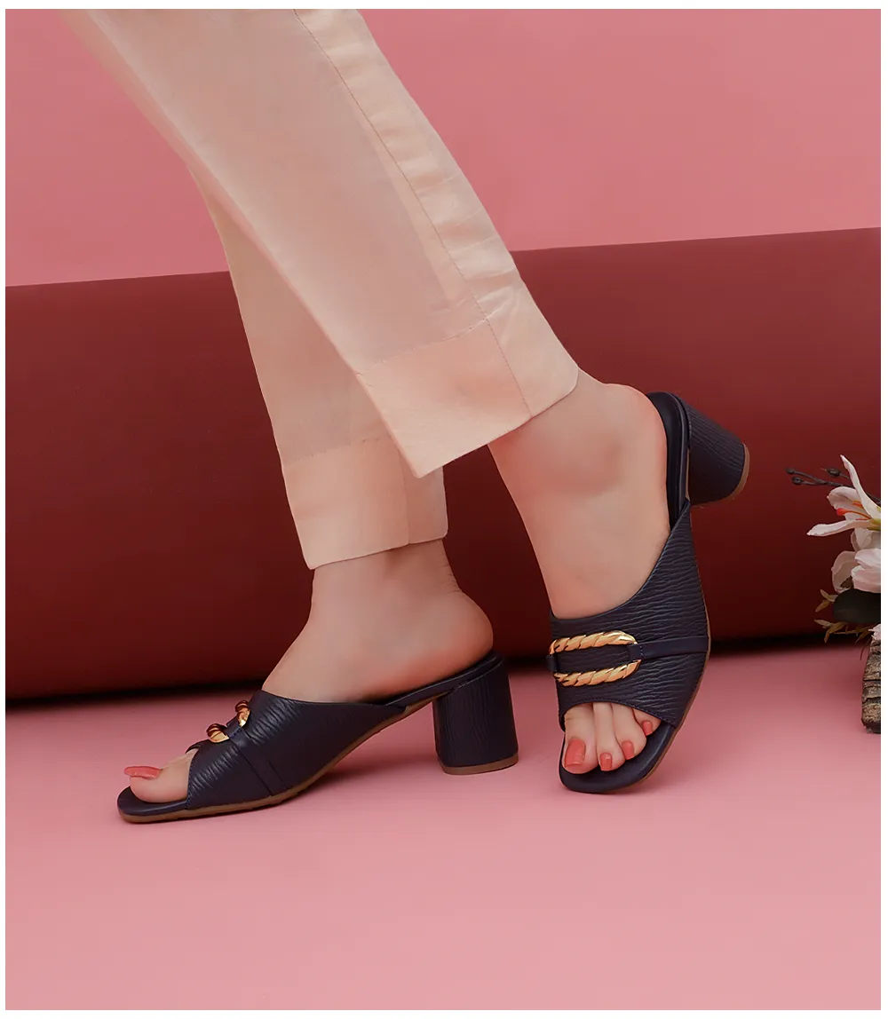 BW7331-NAVY-Women Casual Slipper Heels