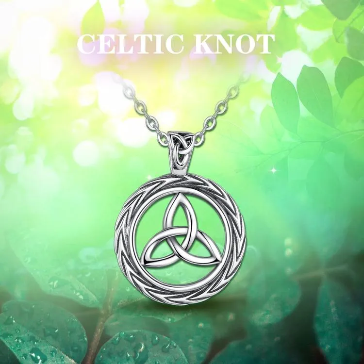 Celtic Trinity Knot / Triquetra Round 925 Sterling Silver Pendant Necklace