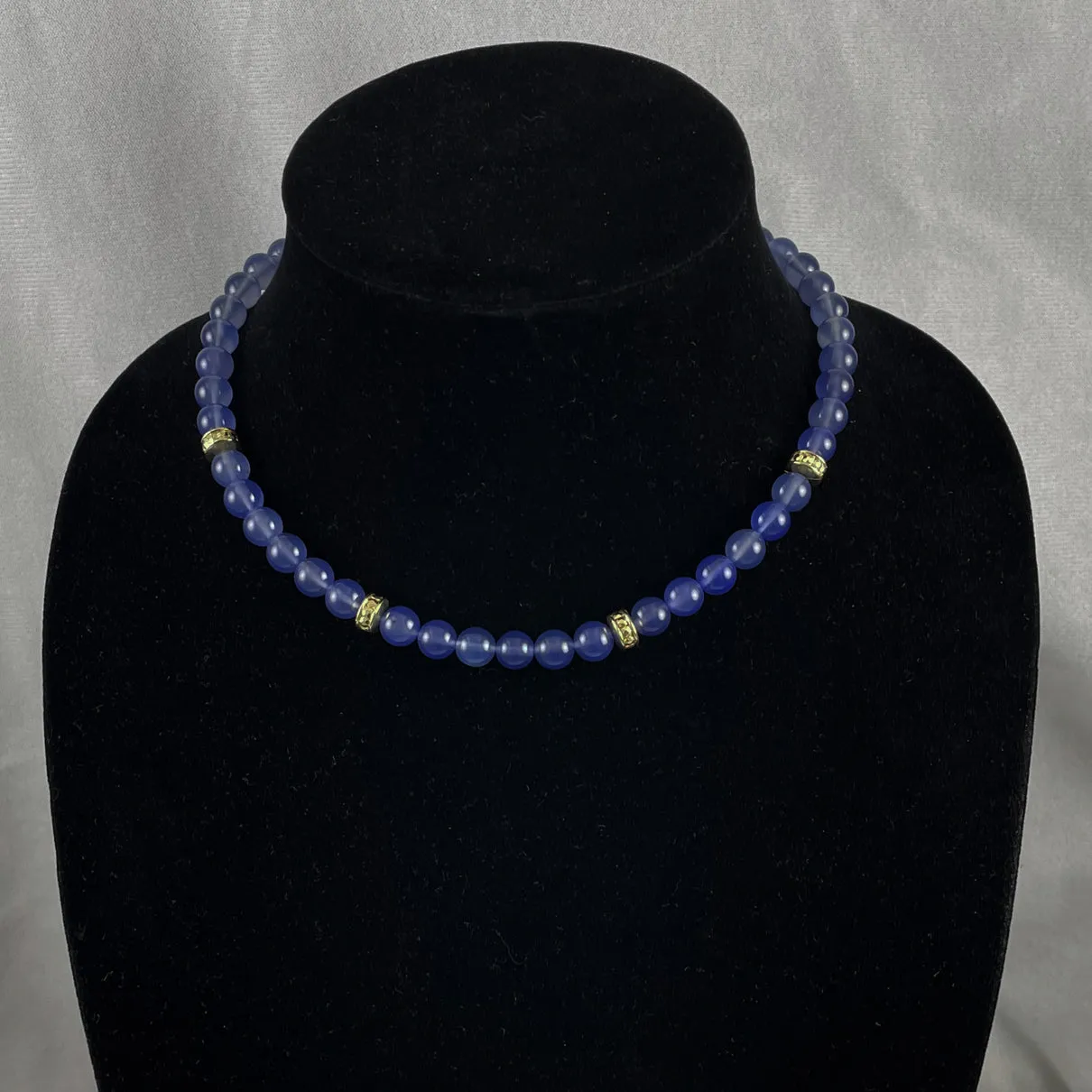 Chalcedony & Gold Beaded Necklace 8mm