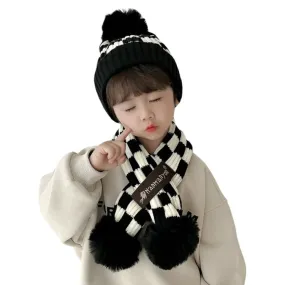 Checker Hat And Scarf Set