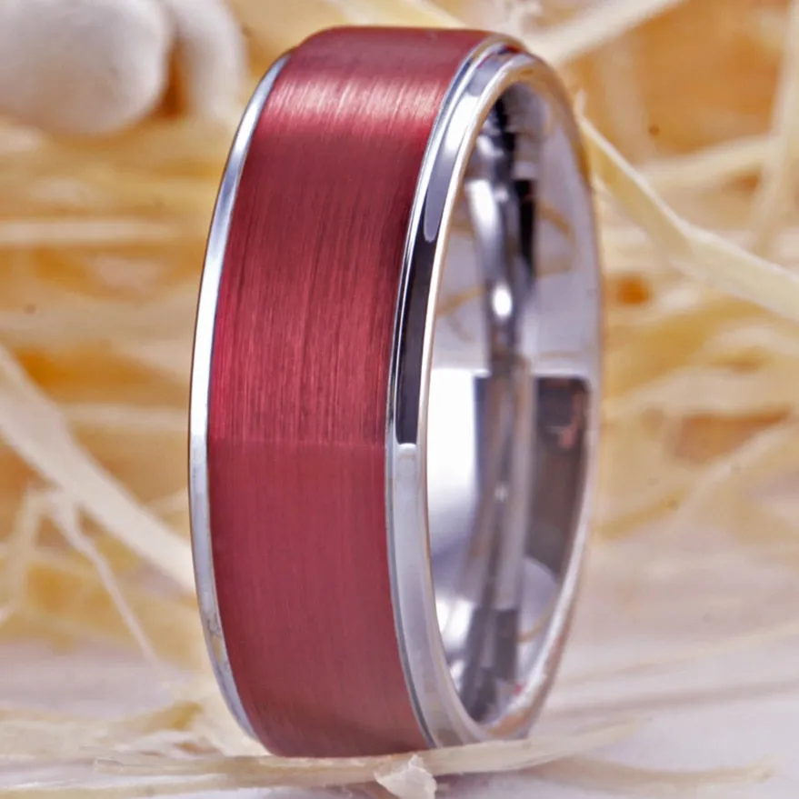 Classic Brushed Red Tungsten Wedding Ring