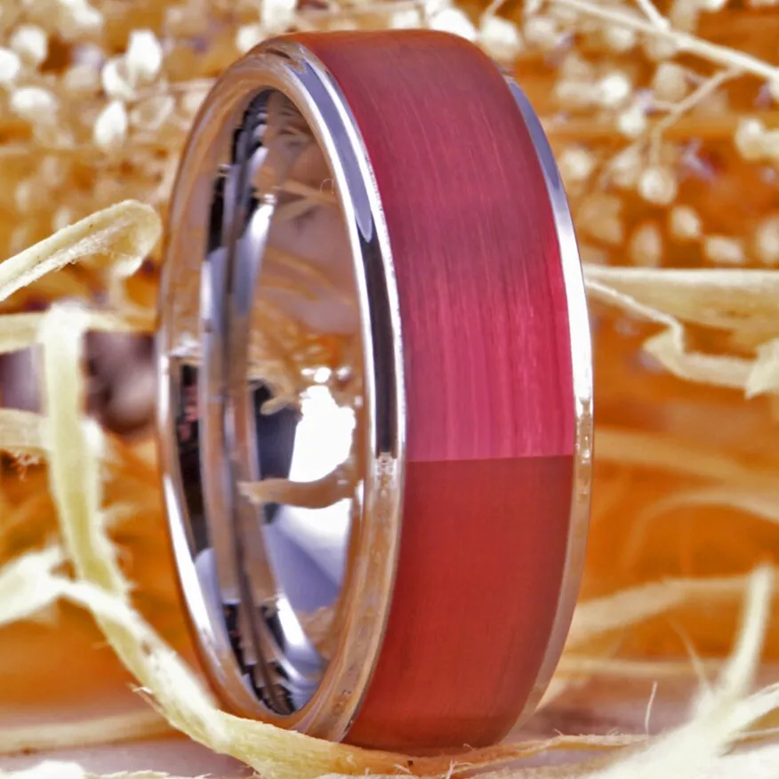 Classic Brushed Red Tungsten Wedding Ring