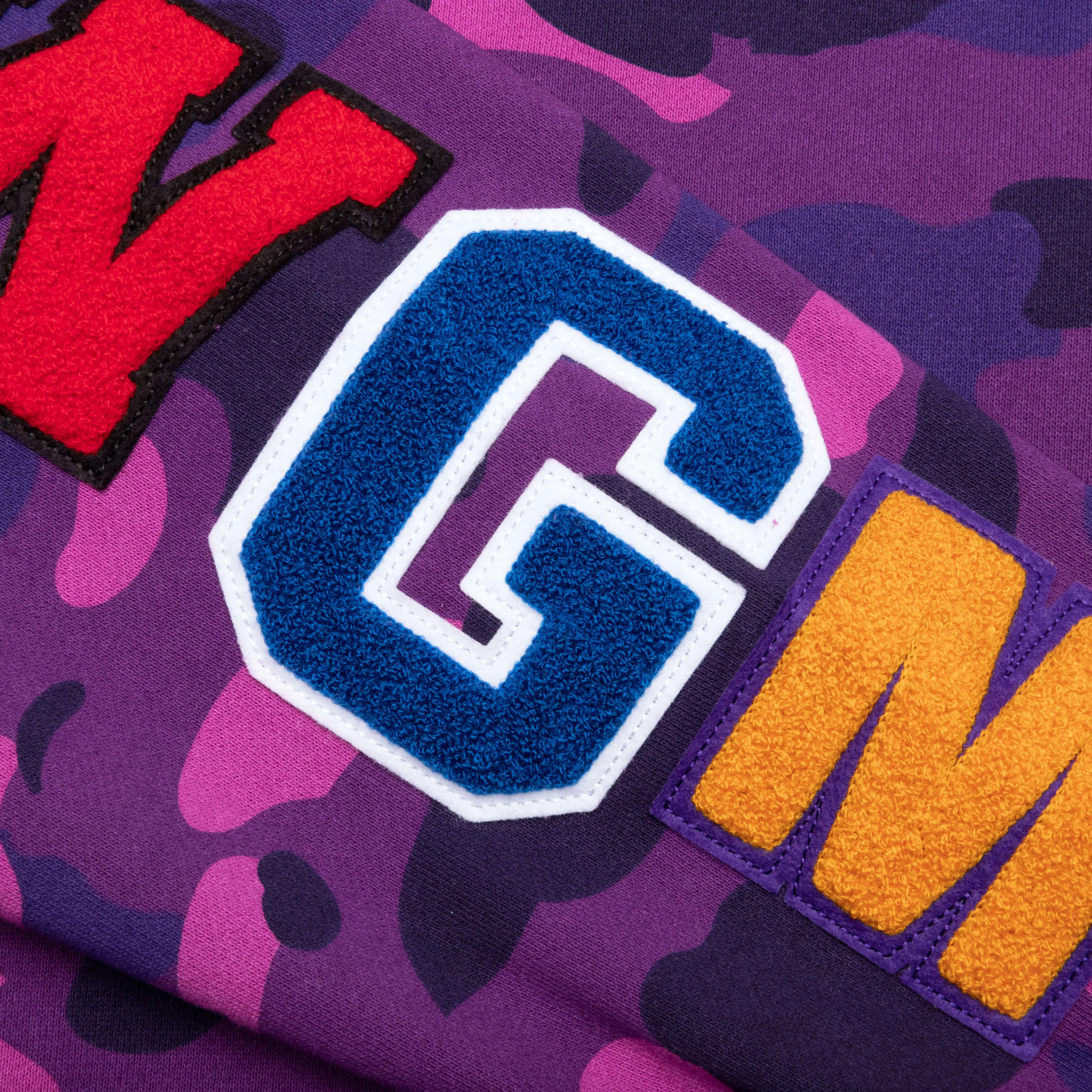 Color Camo Embroidery Shark Crewneck - Purple