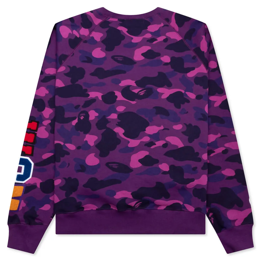 Color Camo Embroidery Shark Crewneck - Purple