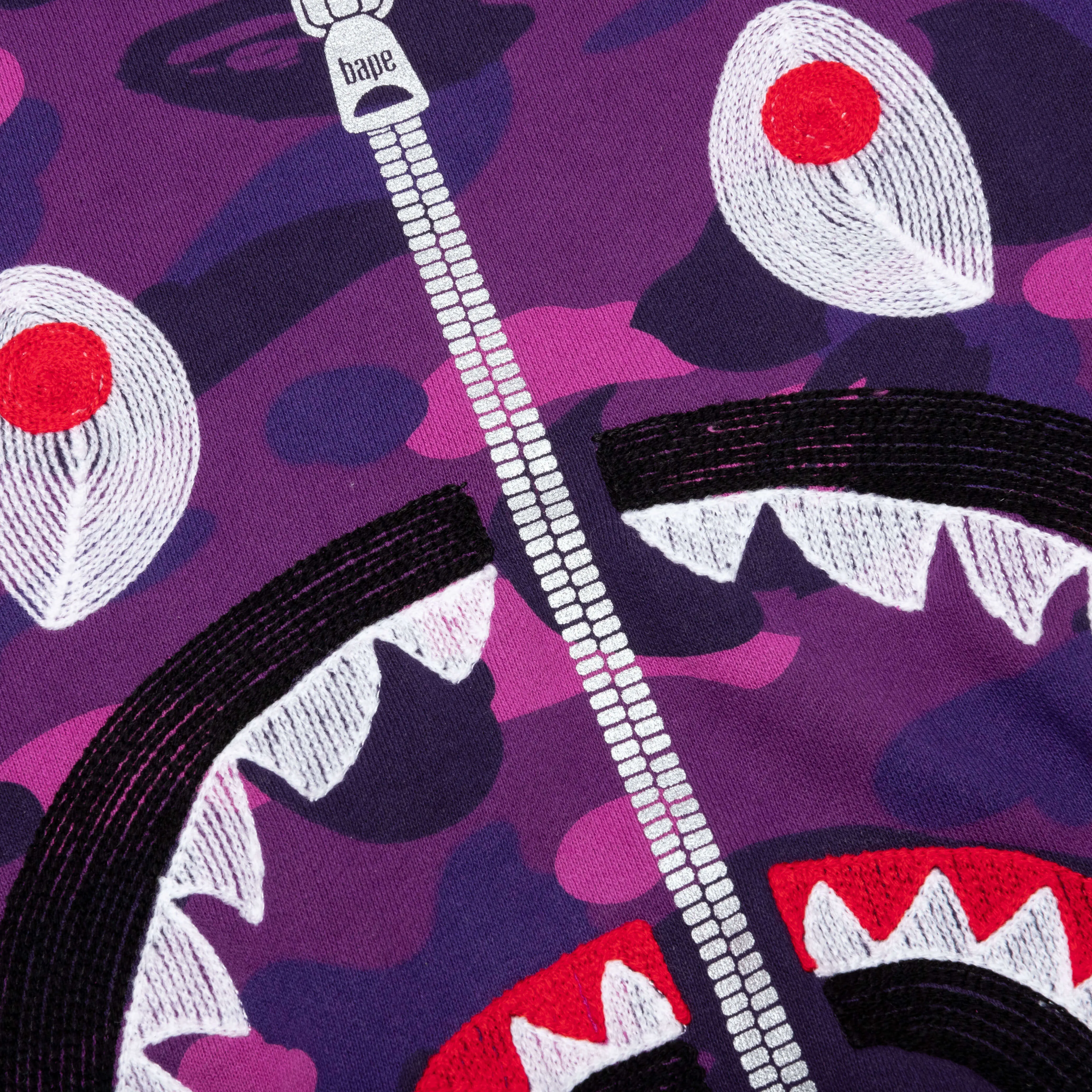 Color Camo Embroidery Shark Crewneck - Purple