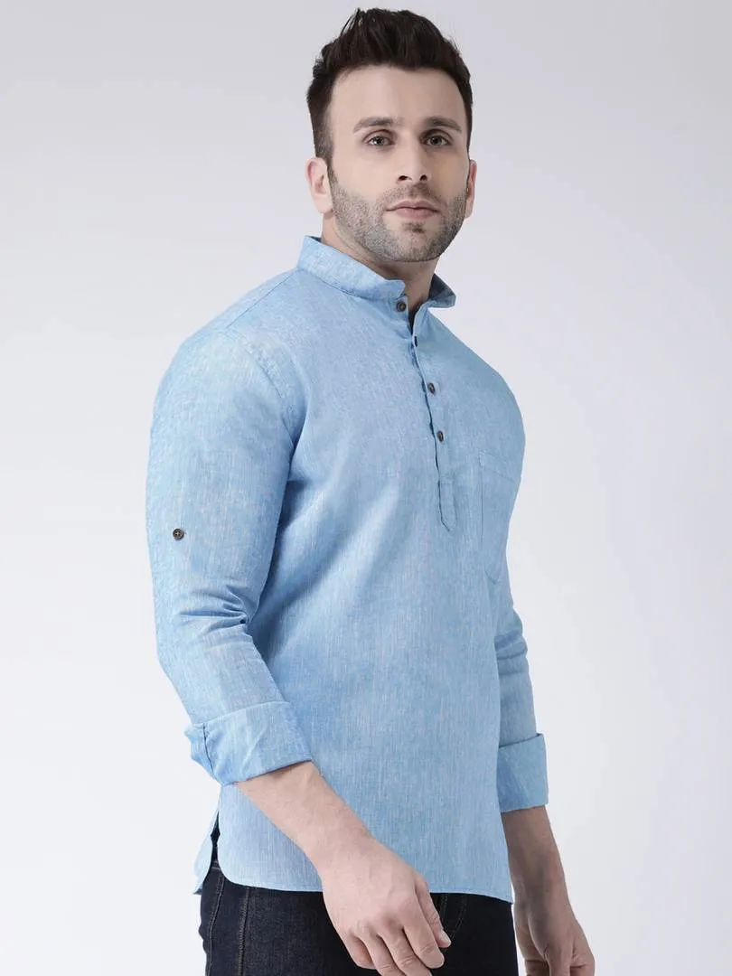 Cotton Linen Solid Short Kurta For Men