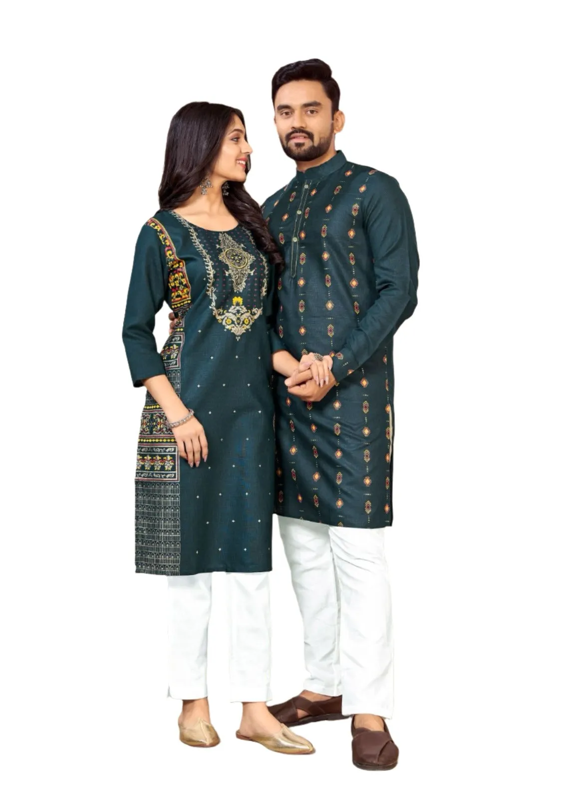 Couple Wear Cotton Traditional Indian Same Color Matching Outfits Set