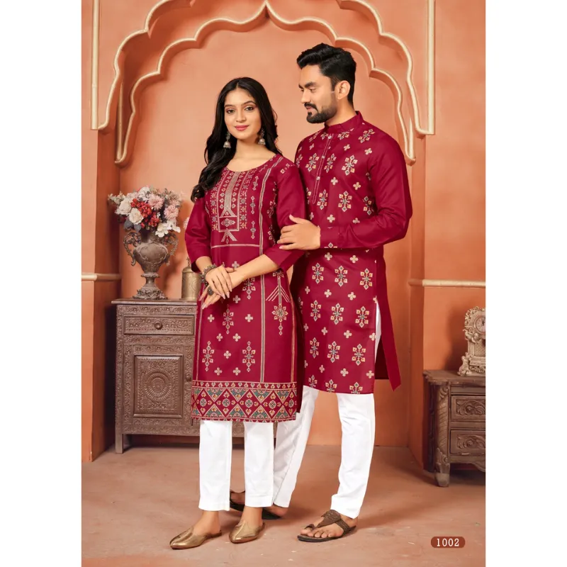 Couple Wear Cotton Traditional Wedding Same Matching Outfits Set