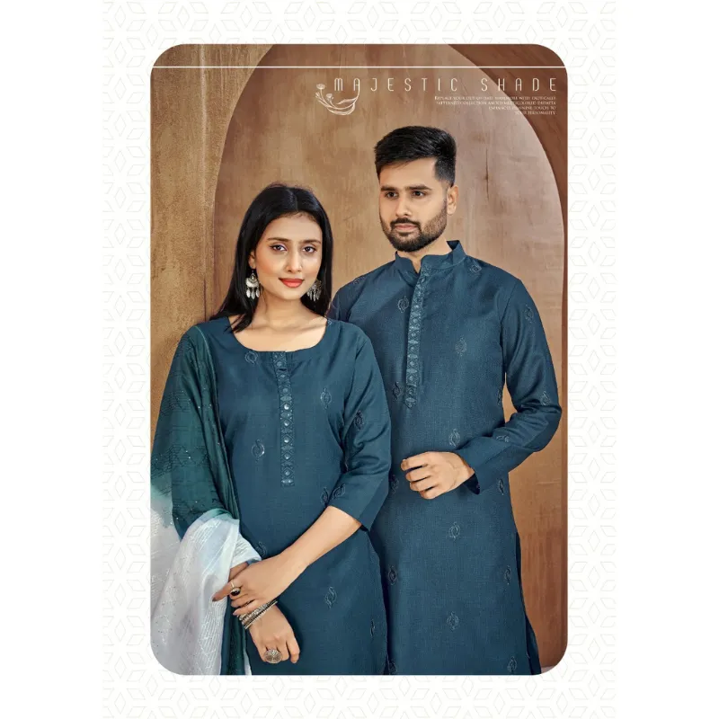 Couple Wear Traditional Cotton Same Matching Outfits Set