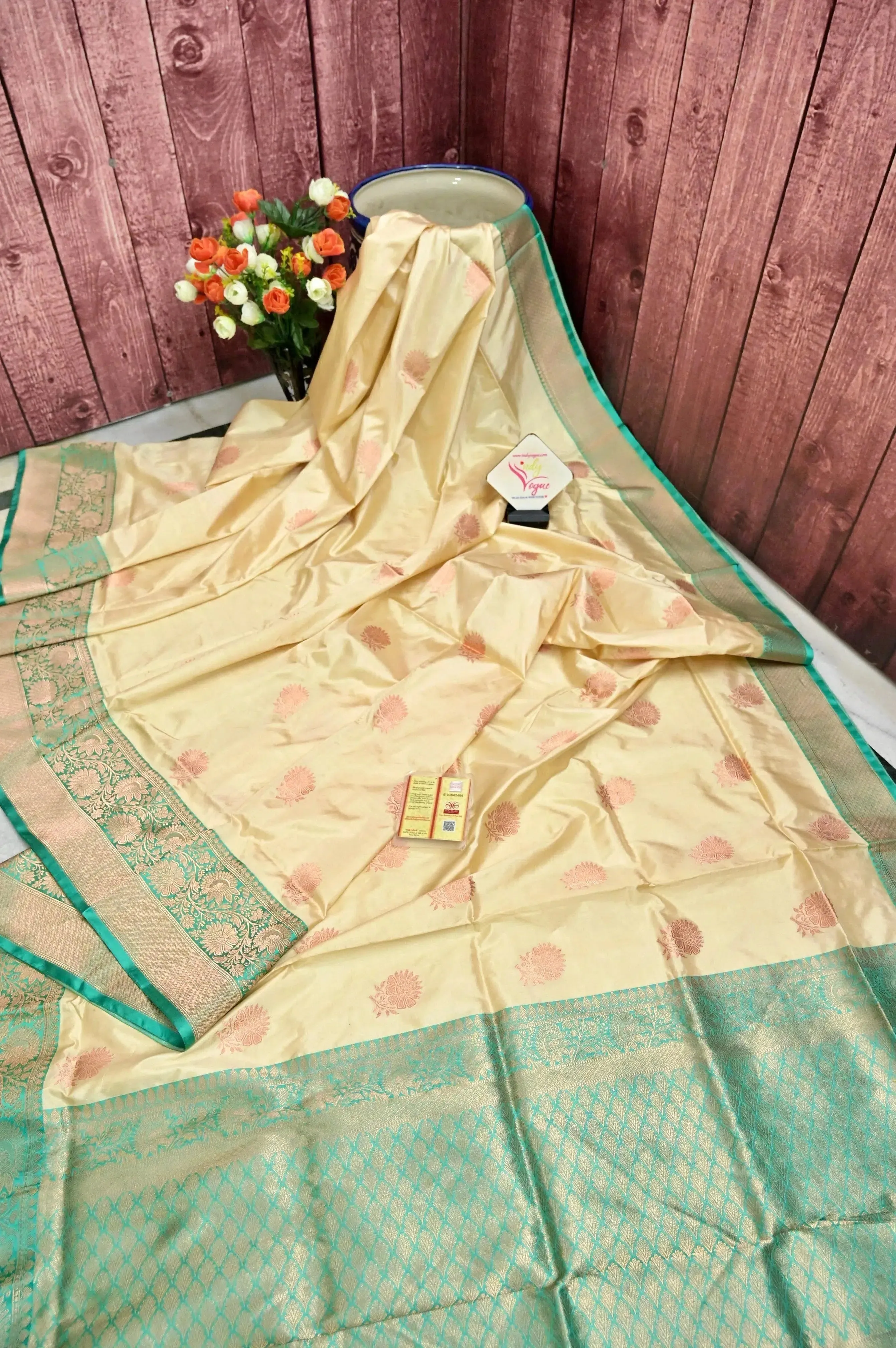 Cream Color Katan Silk Banarasi Saree