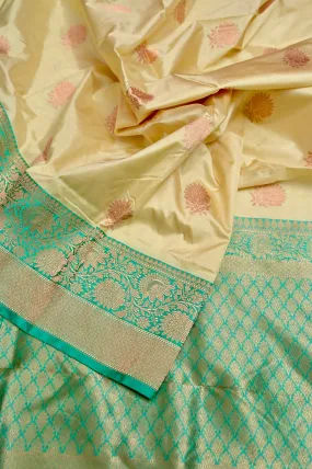 Cream Color Katan Silk Banarasi Saree