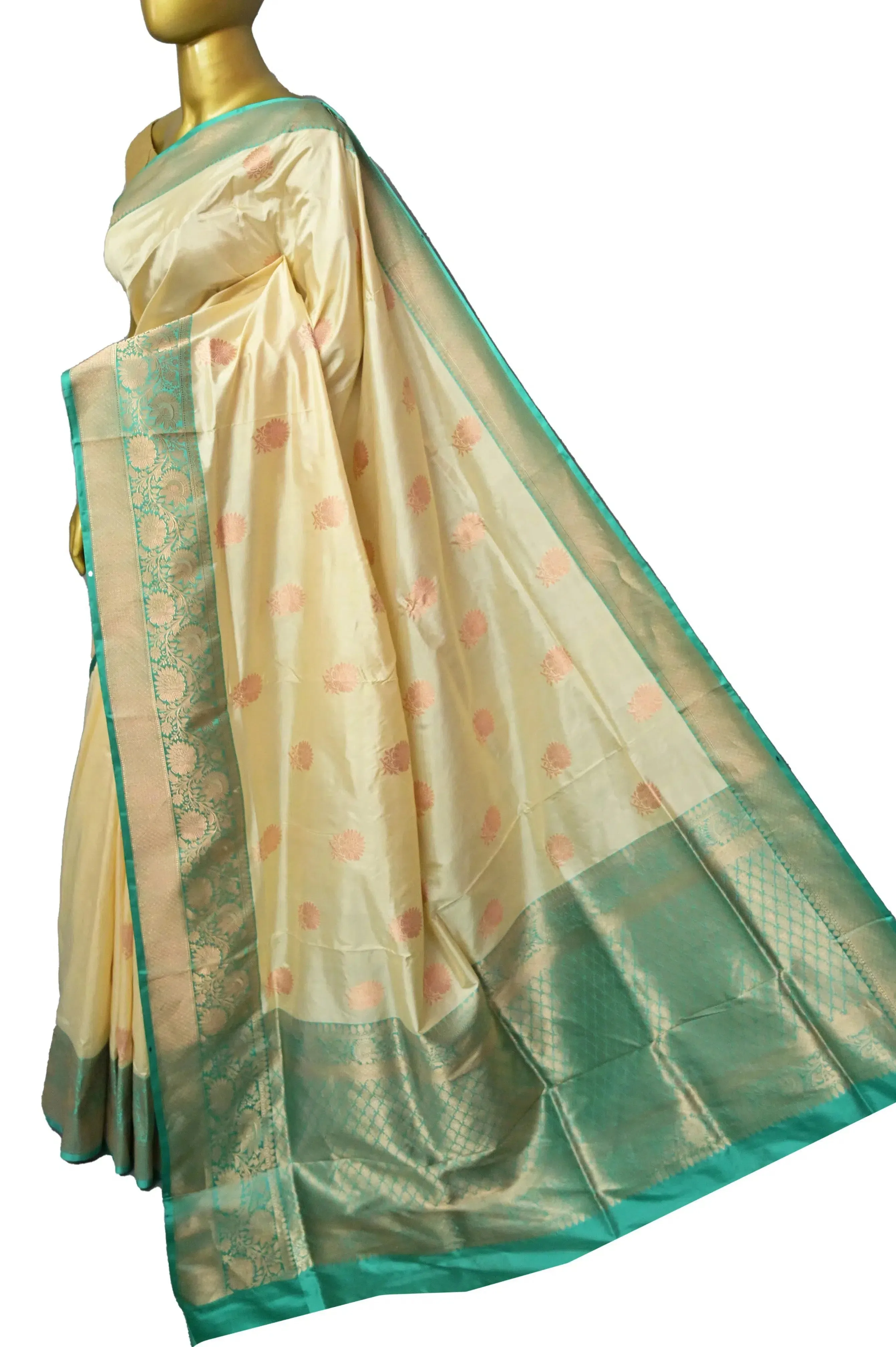 Cream Color Katan Silk Banarasi Saree