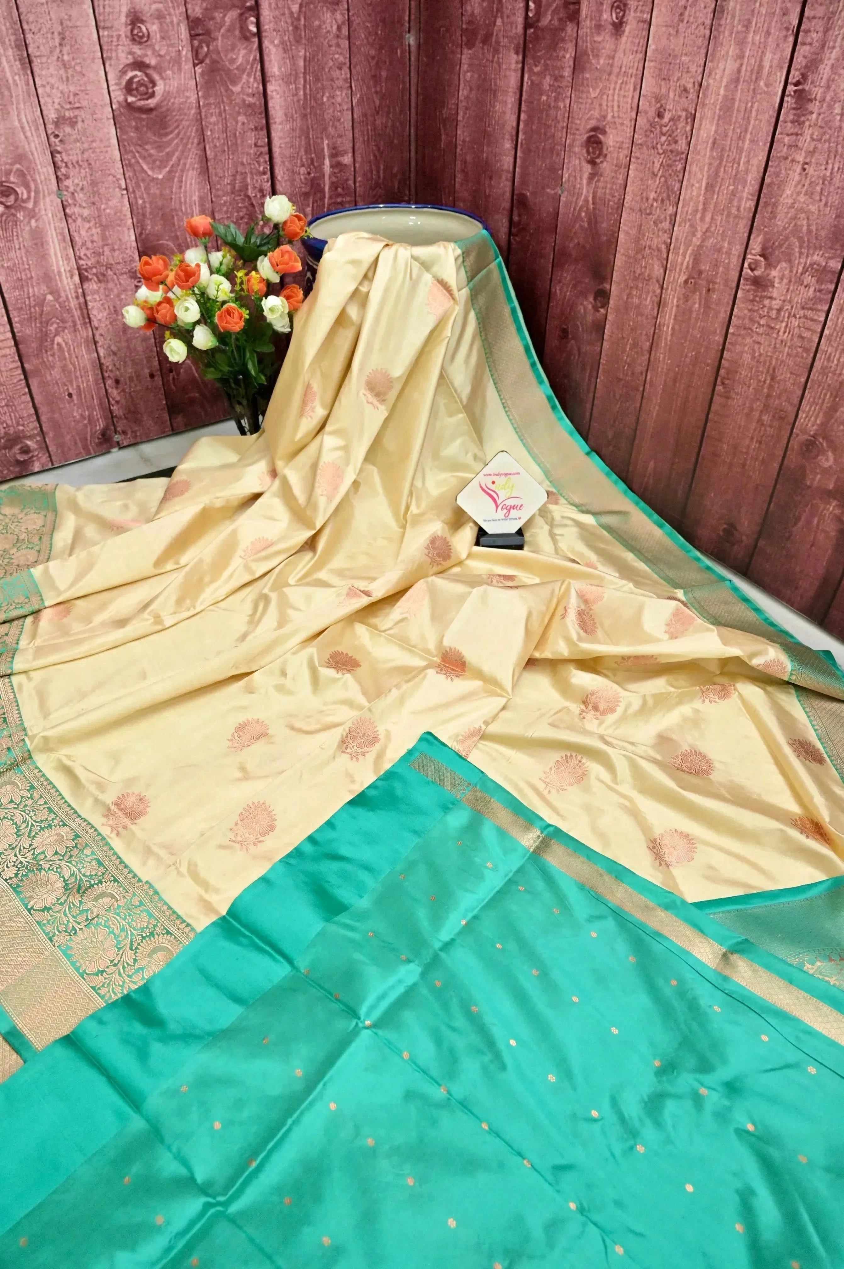 Cream Color Katan Silk Banarasi Saree