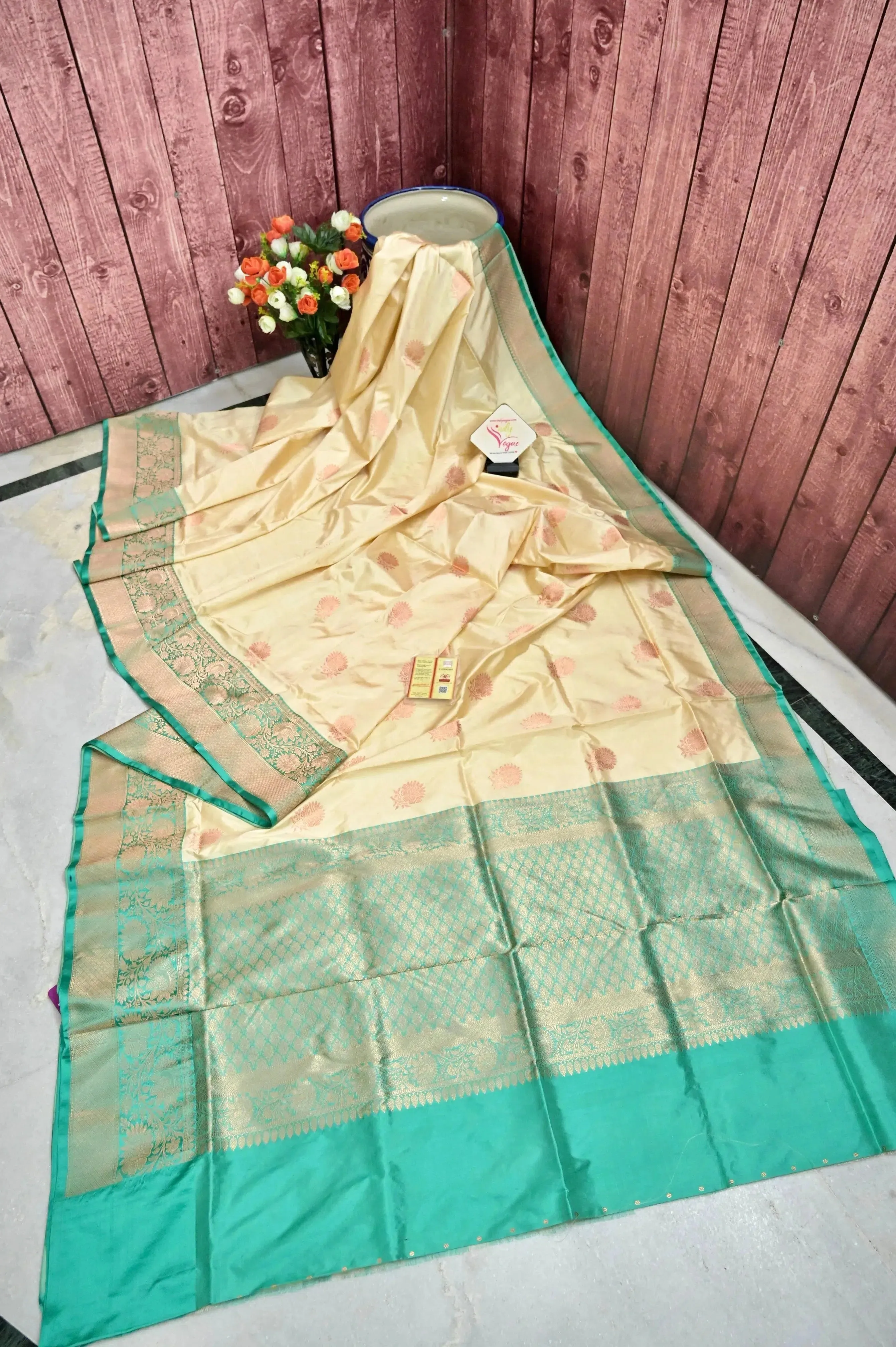 Cream Color Katan Silk Banarasi Saree