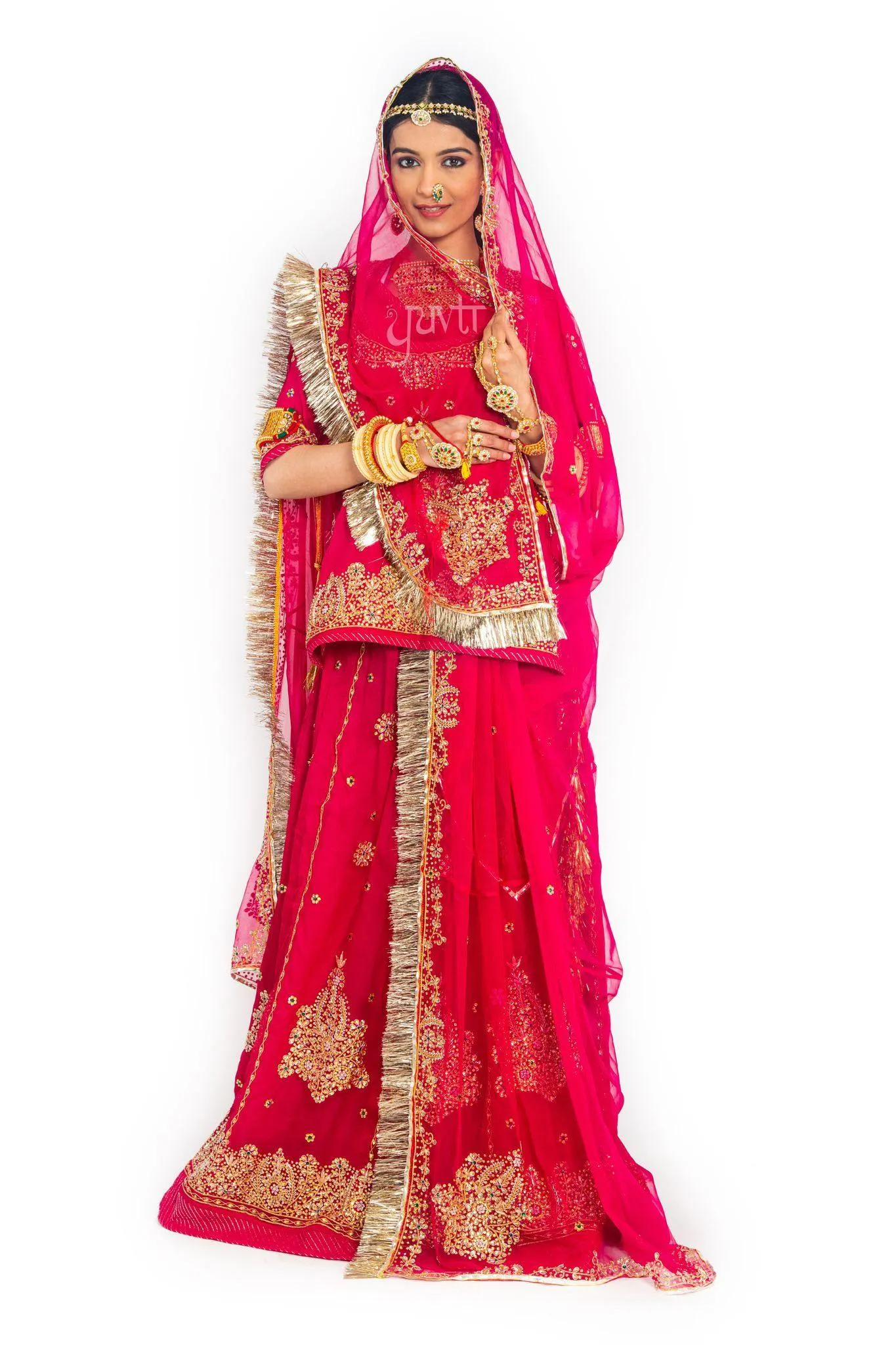 Crimson Red Gota Patti Kundan Georgette Rajputi Poshak