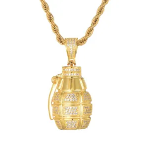 Cubic-Zirconia-Studded Grenade Bling Hip-hop Pendant Necklace