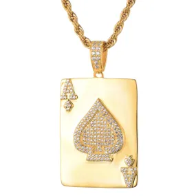 Cubic-Zirconia-Studded Poker Ace of Spades Bling Hip-hop Pendant Necklace